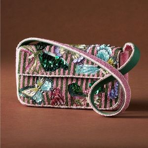 NWT Anthropologie The Fiona Beaded Bag in Pink Butterfly Editon